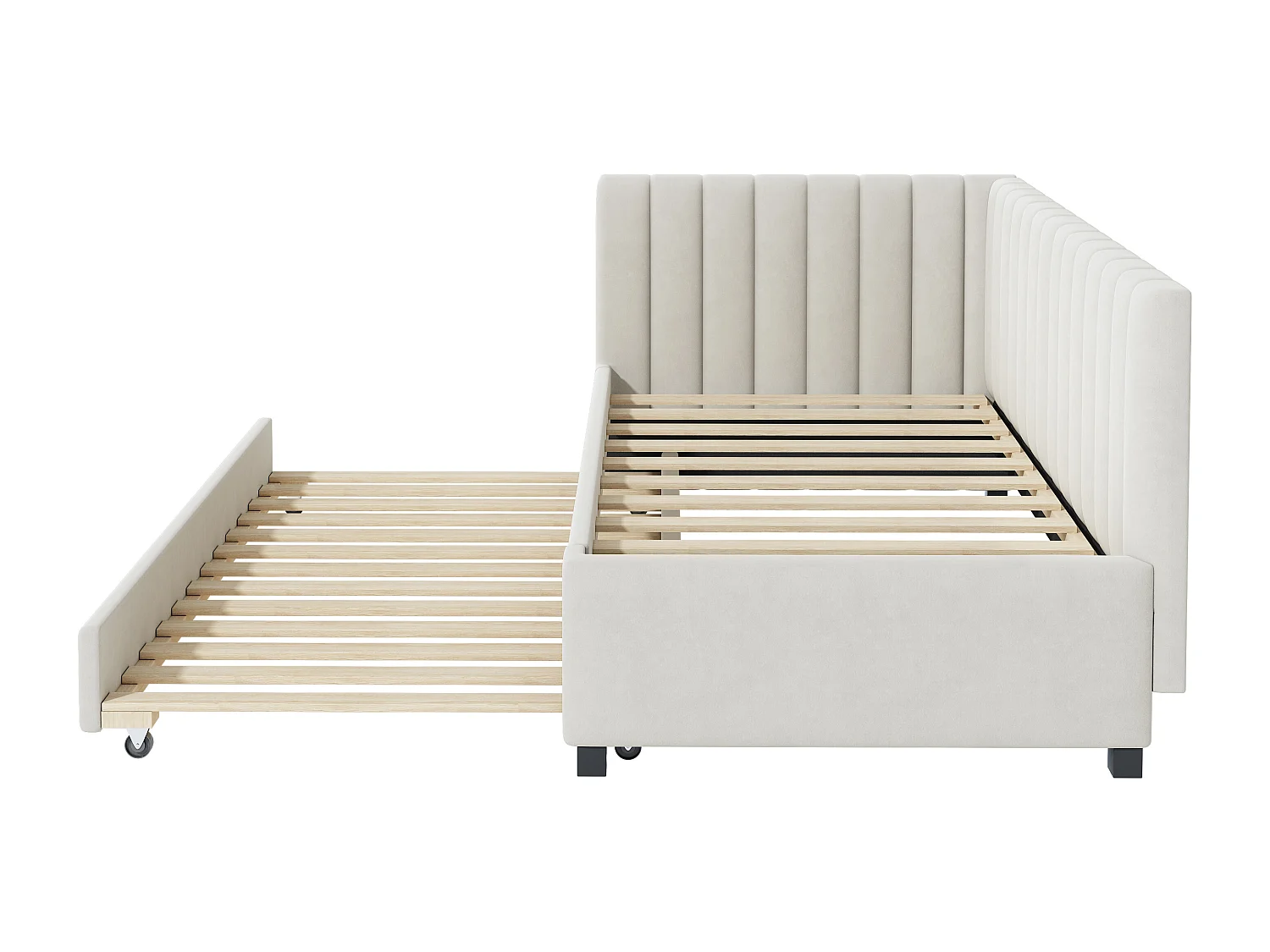 Canapé-lit extensible 90*200, Lit multifonctionnel avec sommier à lattes, Lit pour adolescent, Beige, Tissu velours