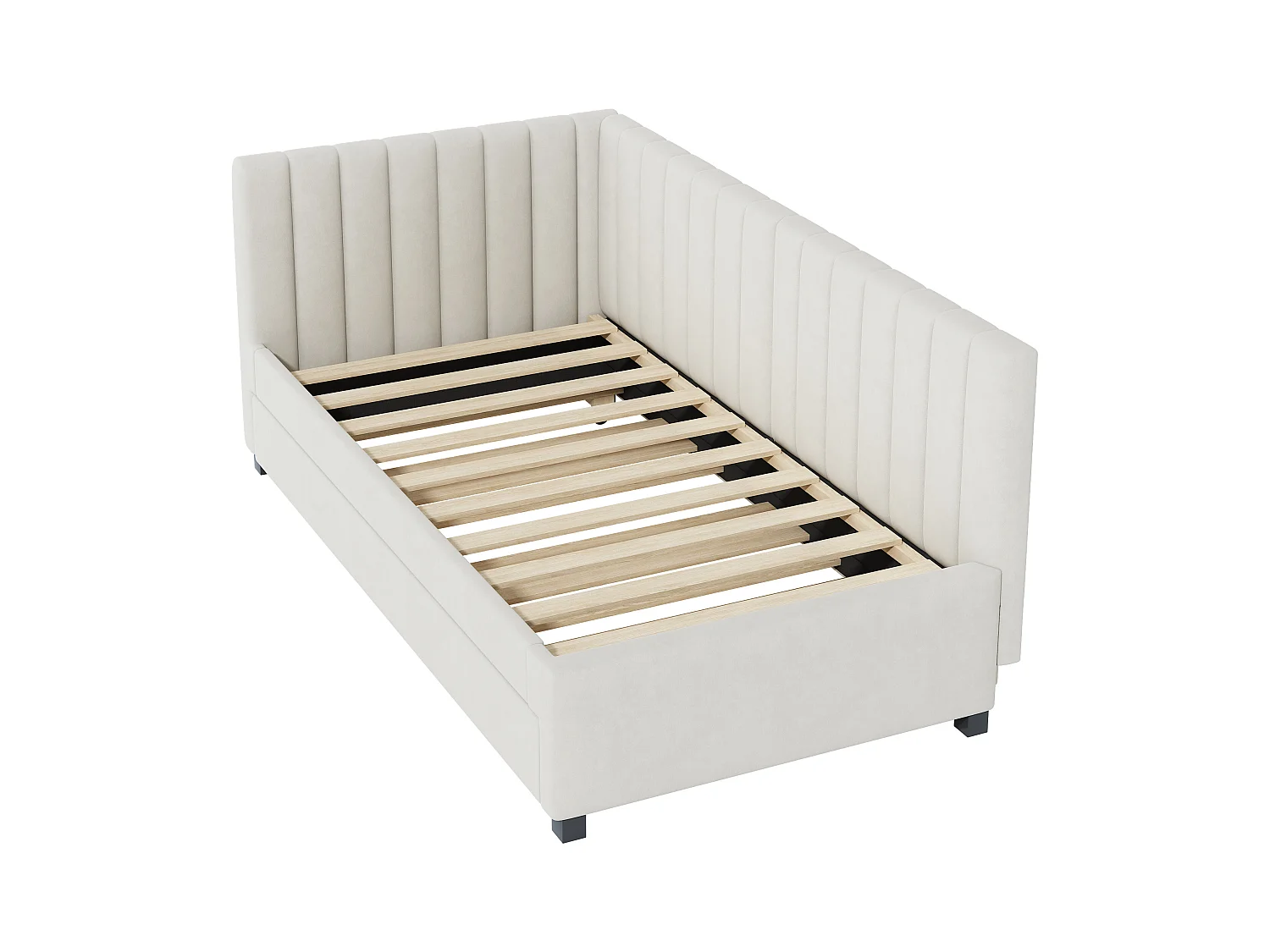 Canapé-lit extensible 90*200, Lit multifonctionnel avec sommier à lattes, Lit pour adolescent, Beige, Tissu velours
