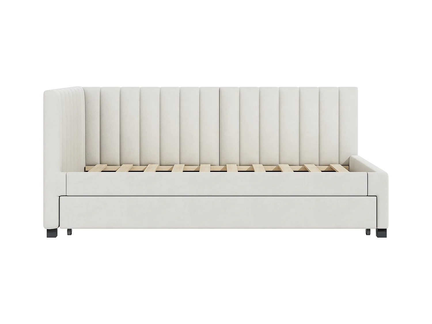 Canapé-lit extensible 90*200, Lit multifonctionnel avec sommier à lattes, Lit pour adolescent, Beige, Tissu velours