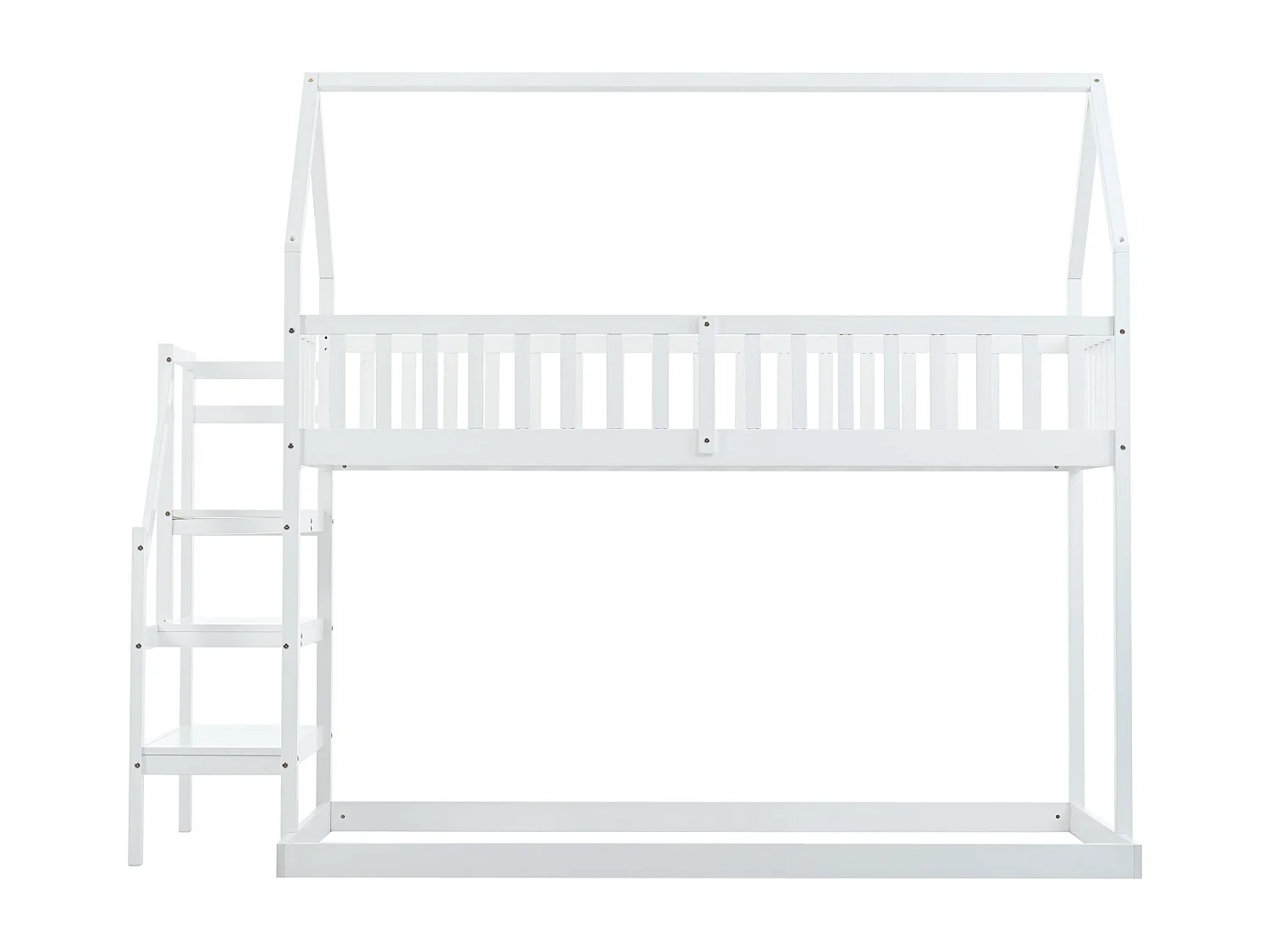 Lits superposés 90x190cm, lit enfant avec escalier, anti - chute et grille, cadre en pin, blanc
