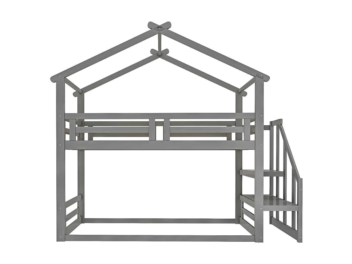 Kinderbett 90 * 200 cm, unteres Etagenbett mit Sicherheitstreppe, Etagenbettrahmen aus Massivholz, grau