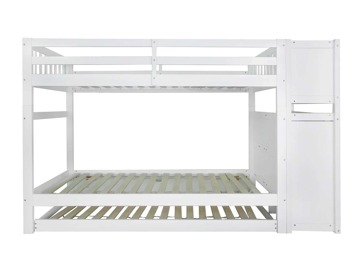Lits superposés, trois places de couchage, quatre tiroirs, lit en bois robuste, escalier sécurisé, garde - corps robuste, blanc (90x200cm à 90x190cm)
