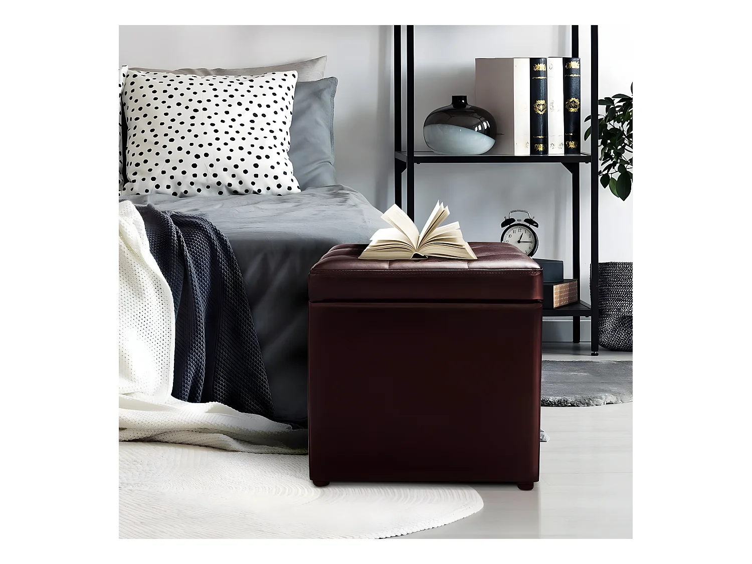 Pouf, boîte de rangement, repose-pied ottoman avec espace de stockage cuir pu 40 * 40 * 40cm