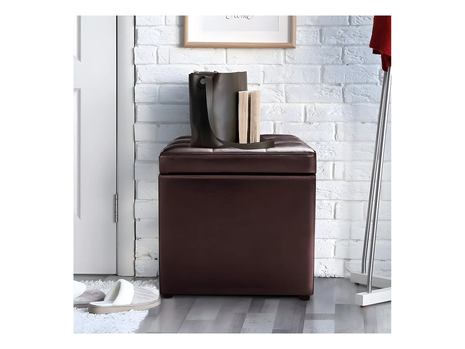 Pouf, boîte de rangement, repose-pied ottoman avec espace de stockage cuir pu 40 * 40 * 40cm
