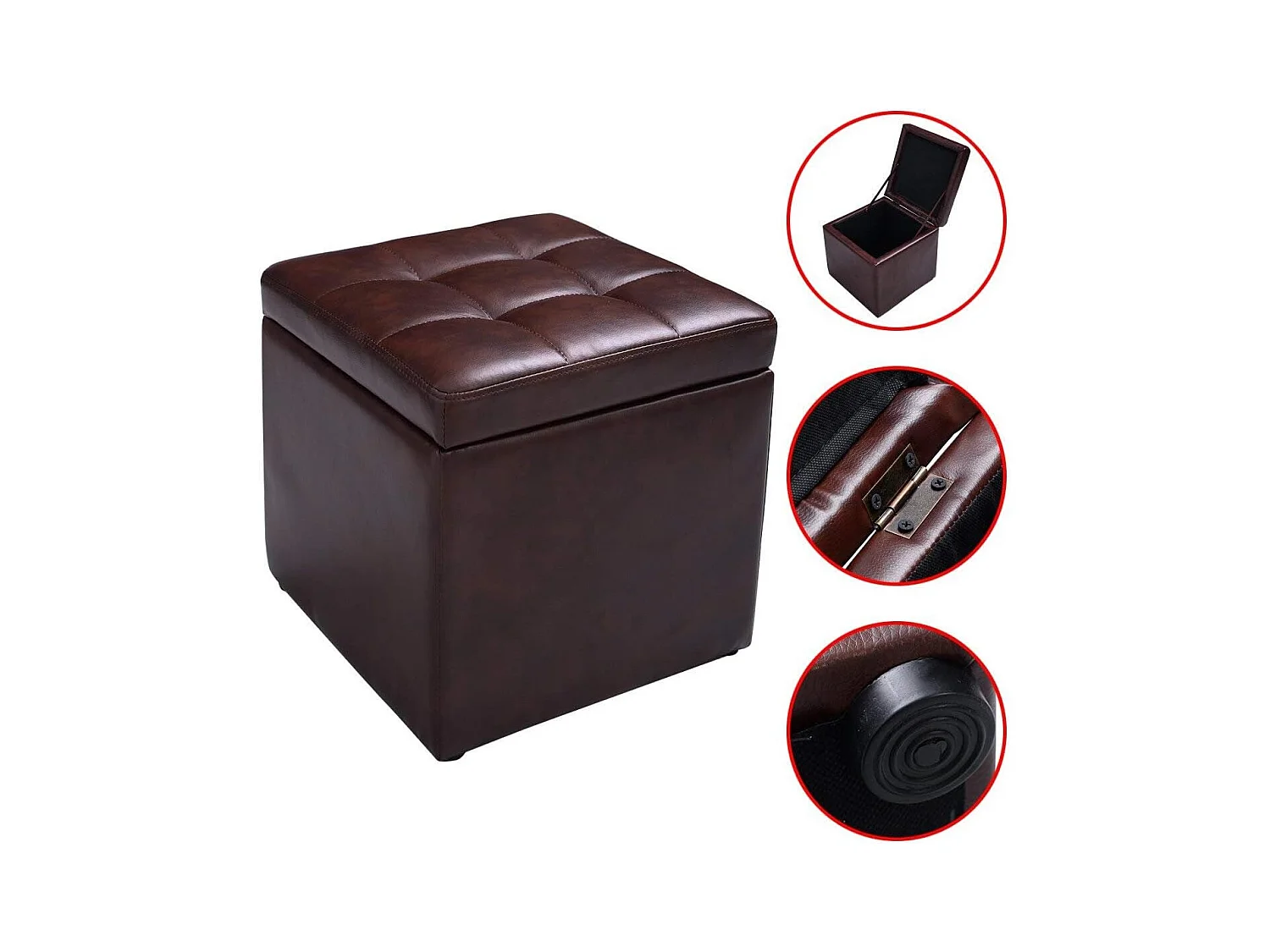 Pouf, boîte de rangement, repose-pied ottoman avec espace de stockage cuir pu 40 * 40 * 40cm