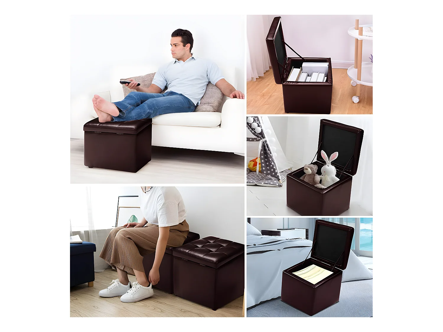 Pouf, boîte de rangement, repose-pied ottoman avec espace de stockage cuir pu 40 * 40 * 40cm