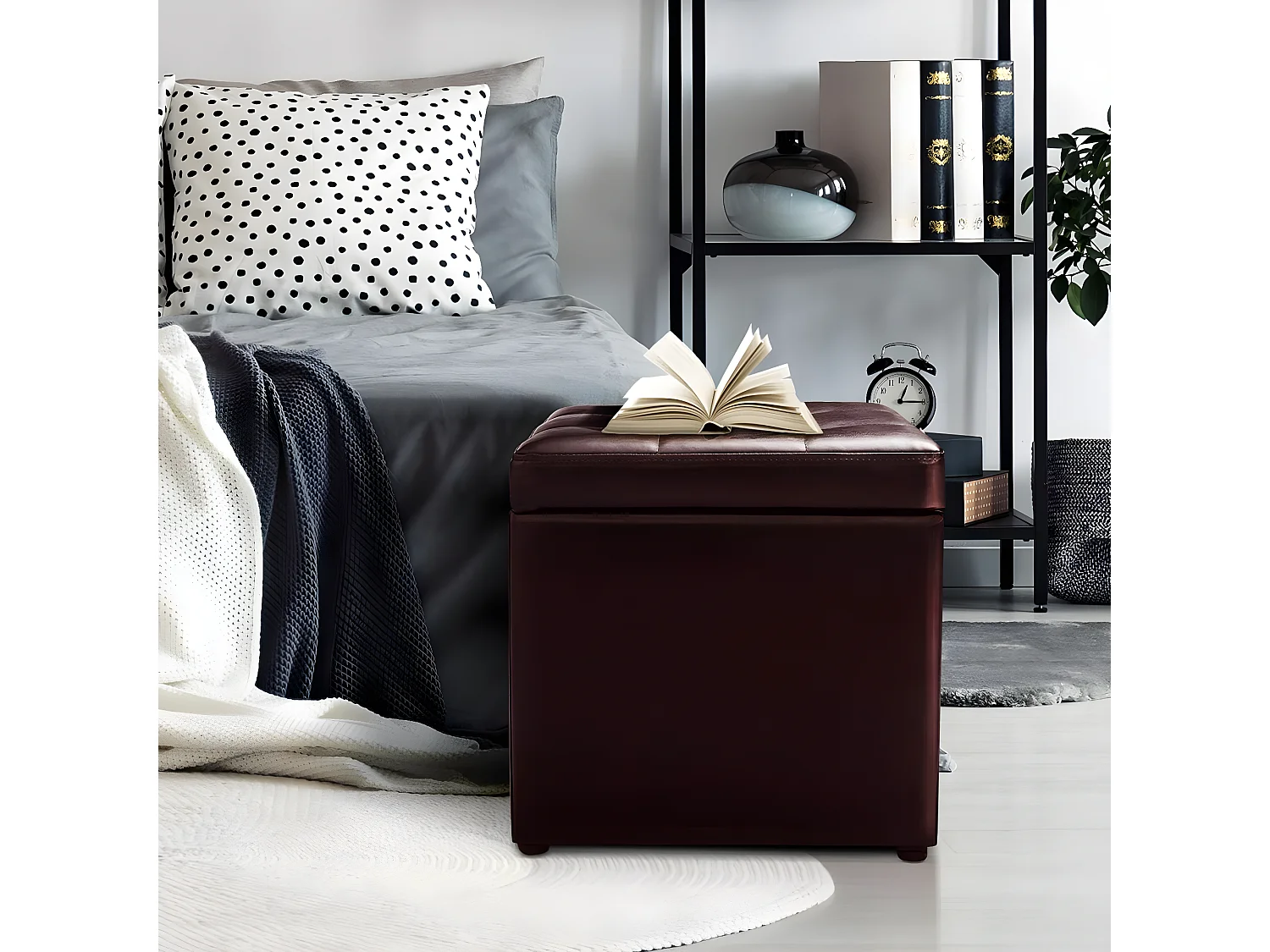 Pouf, boîte de rangement, repose-pied ottoman avec espace de stockage cuir pu 40 * 40 * 40cm
