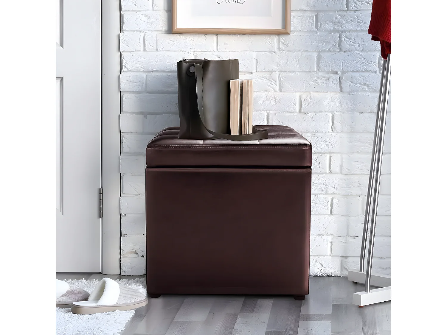 Pouf, boîte de rangement, repose-pied ottoman avec espace de stockage cuir pu 40 * 40 * 40cm