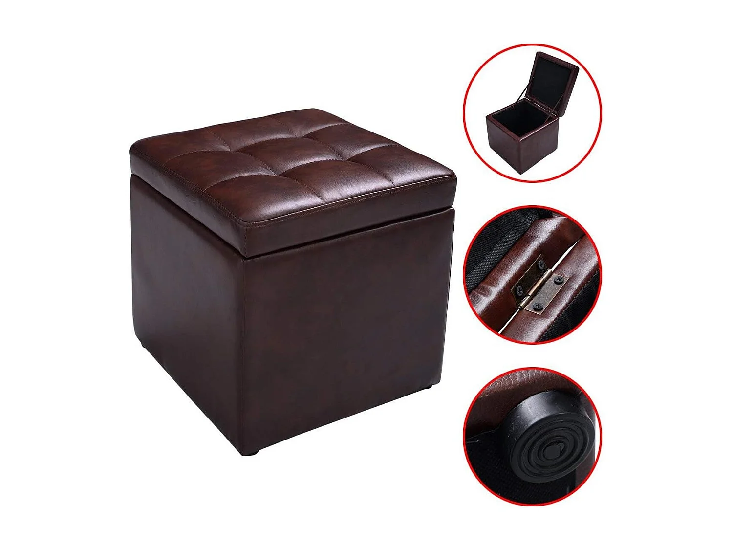 Pouf, boîte de rangement, repose-pied ottoman avec espace de stockage cuir pu 40 * 40 * 40cm