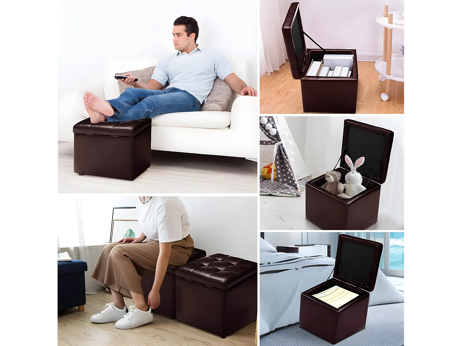 Pouf, boîte de rangement, repose-pied ottoman avec espace de stockage cuir pu 40 * 40 * 40cm