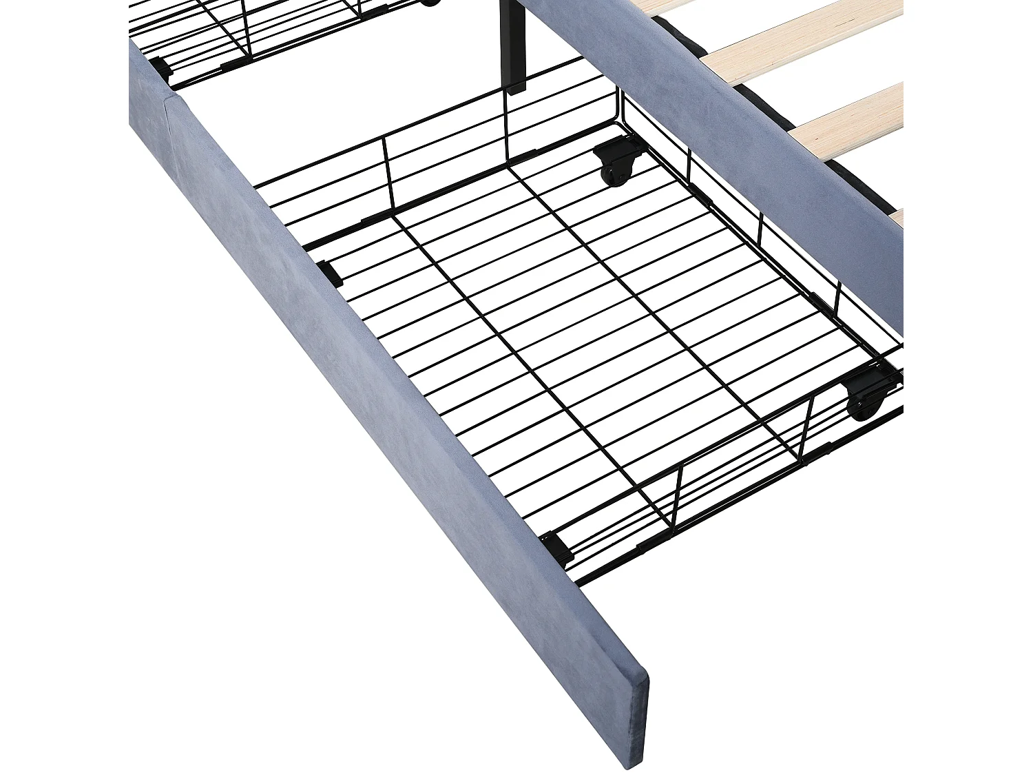 Lit rembourré 140x200cm, 1x table de chevet + tabouret de lit avec bande lumineuse LED 16 couleurs, lecteur Bluetooth et chargement USB, gris