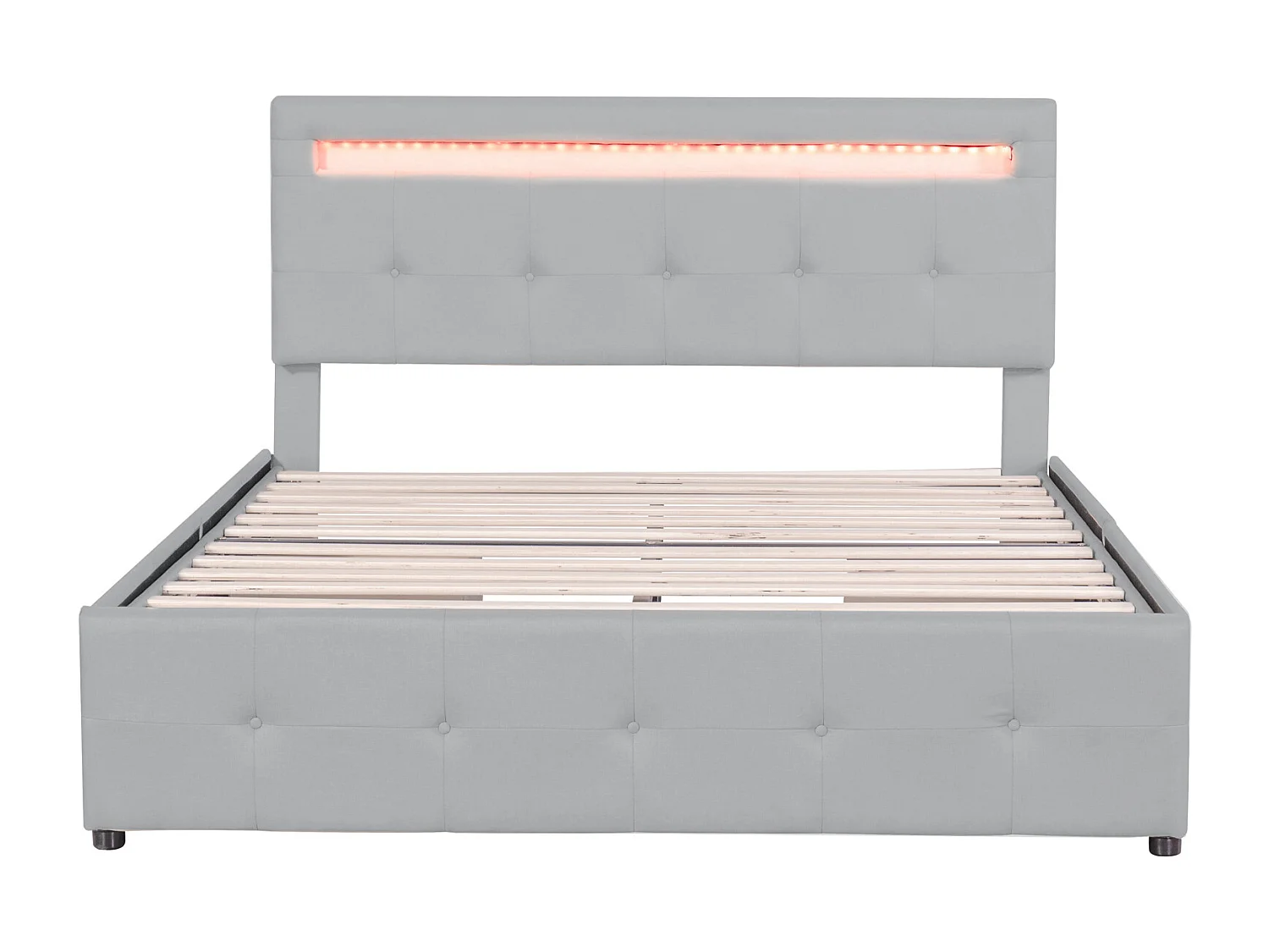 Cama acolchoada para adulto 180 x 1236 cm, sem cabeceira, com faixa LED (monocromática), base com suspensão hidráulica, bege.