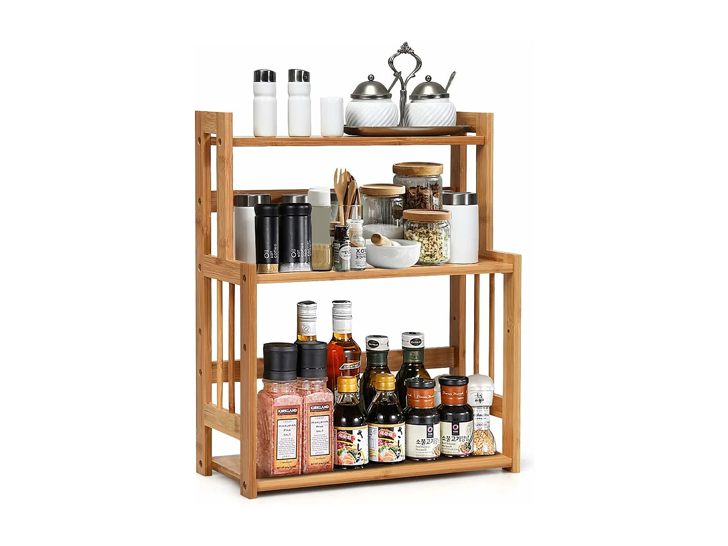 Etagère à épices en bambou, porte-épices à 3 niveaux hauteur réglable, 41,5 x 18 x 50 cm