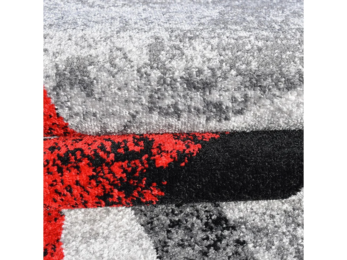 tapis salon 200x280 tissé rouge et gris rectangle motif géométrique RADULE