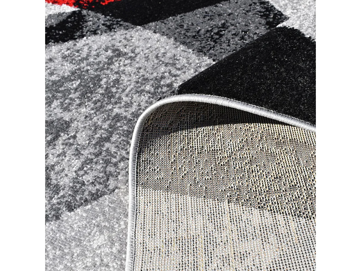 tapis salon 200x280 tissé rouge et gris rectangle motif géométrique RADULE