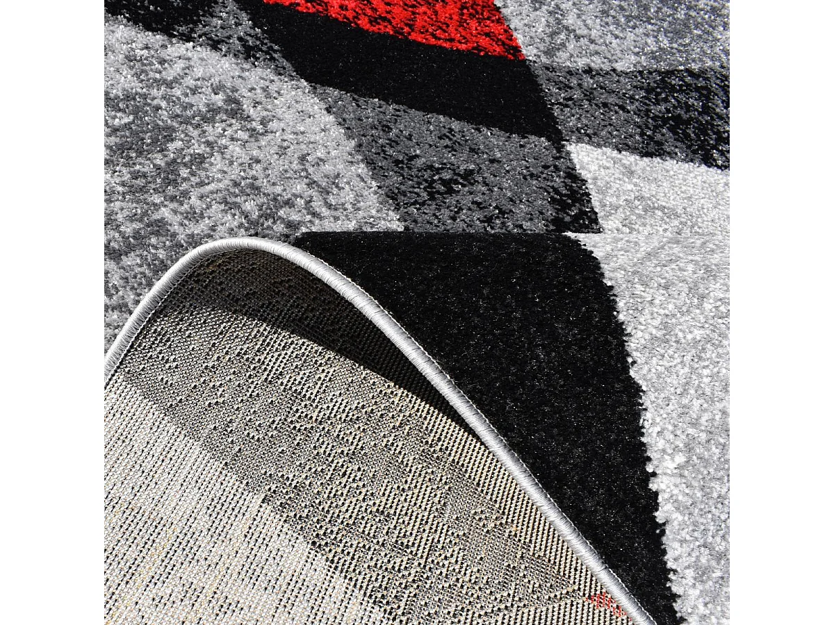 tapis salon 200x280 tissé rouge et gris rectangle motif géométrique RADULE
