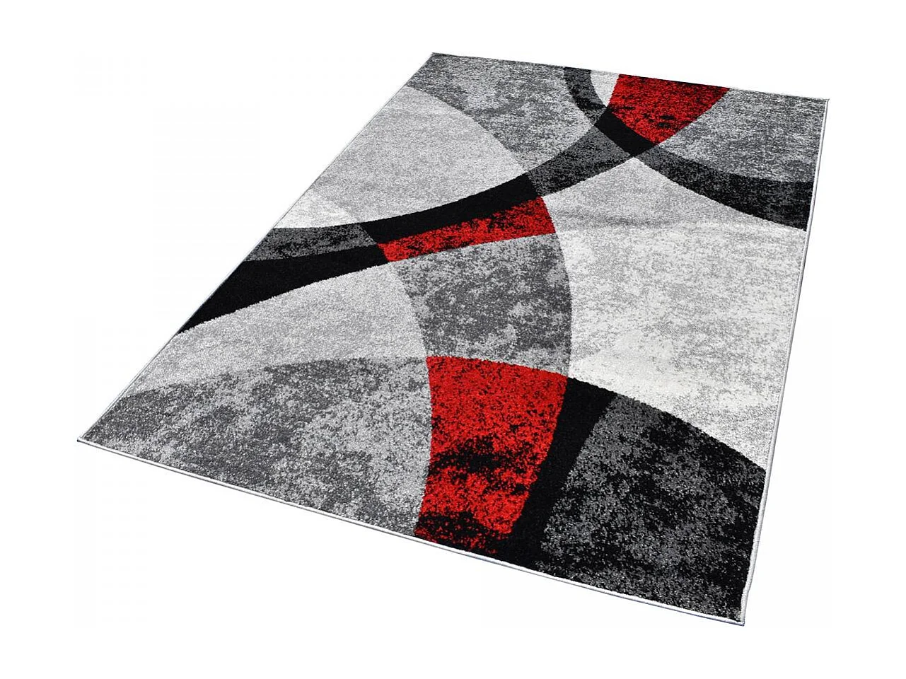 tapis salon 200x280 tissé rouge et gris rectangle motif géométrique RADULE
