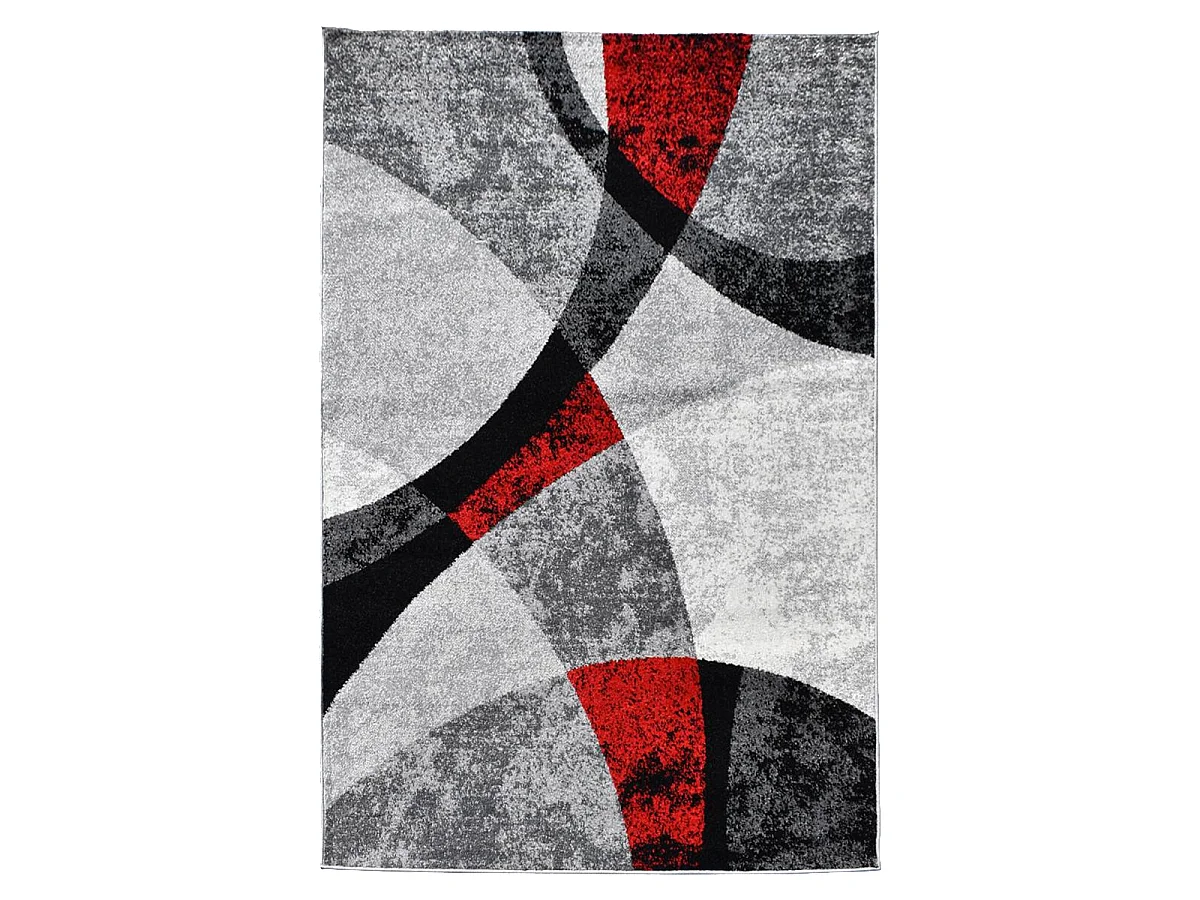 tapis salon 200x280 tissé rouge et gris rectangle motif géométrique RADULE