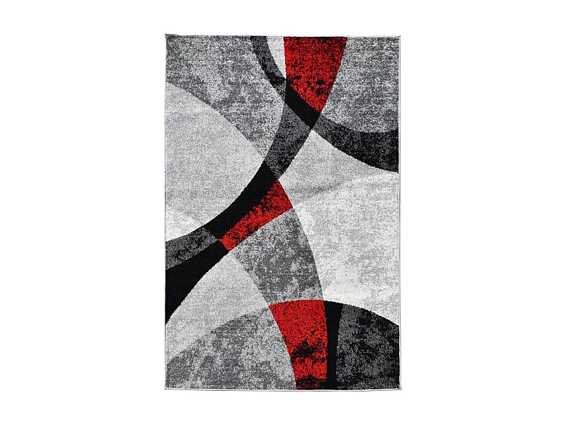 tapis salon 200x280 tissé rouge et gris rectangle motif géométrique RADULE