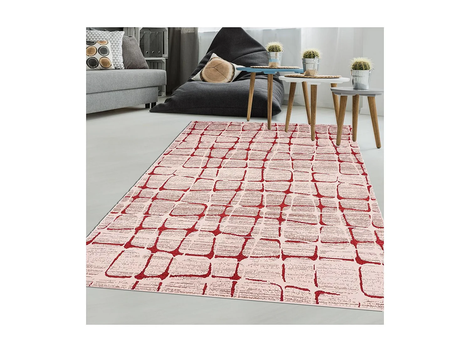 tapis chambre 60x110 tissé beige rectangle motif géométrique LYN49 SOFIA