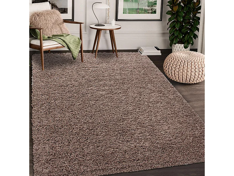 Tapis poils longs shaggy 80x150 rectangle tissé mocca motif uni UNI L