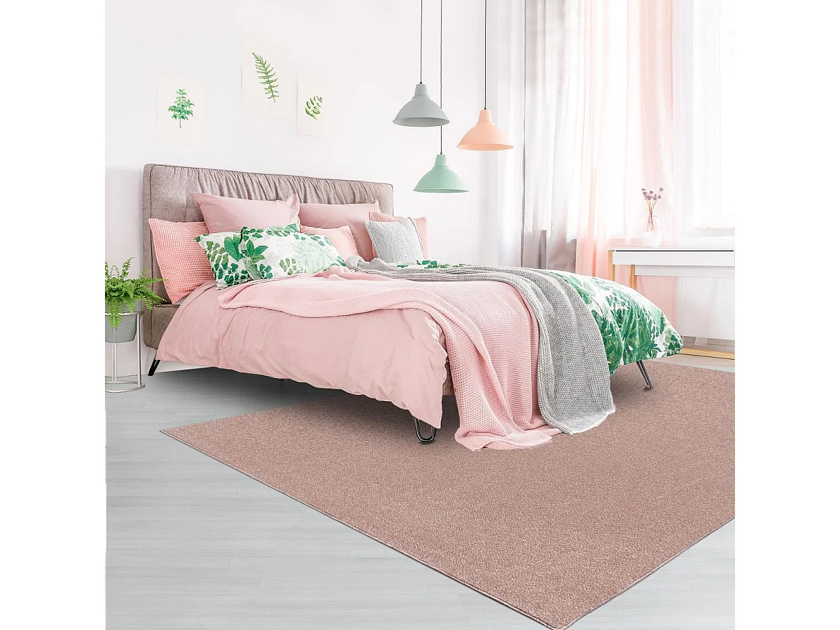 tapis chambre 120x170 tissé rose rectangle motif uni SOULA