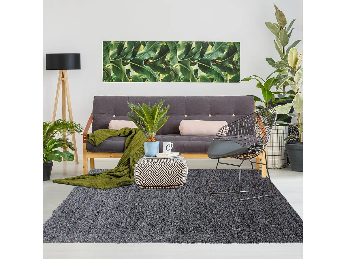 Tapis poils longs shaggy 140x200 rectangle tissé gris motif uni UNI L