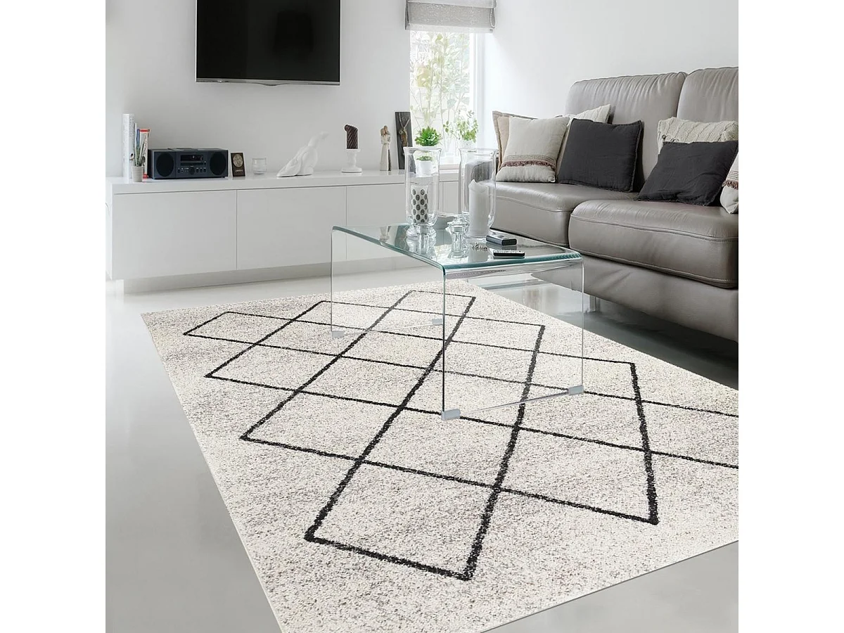 tapis chambre 120x170 tissé crème rectangle motif scandinave BALANIA