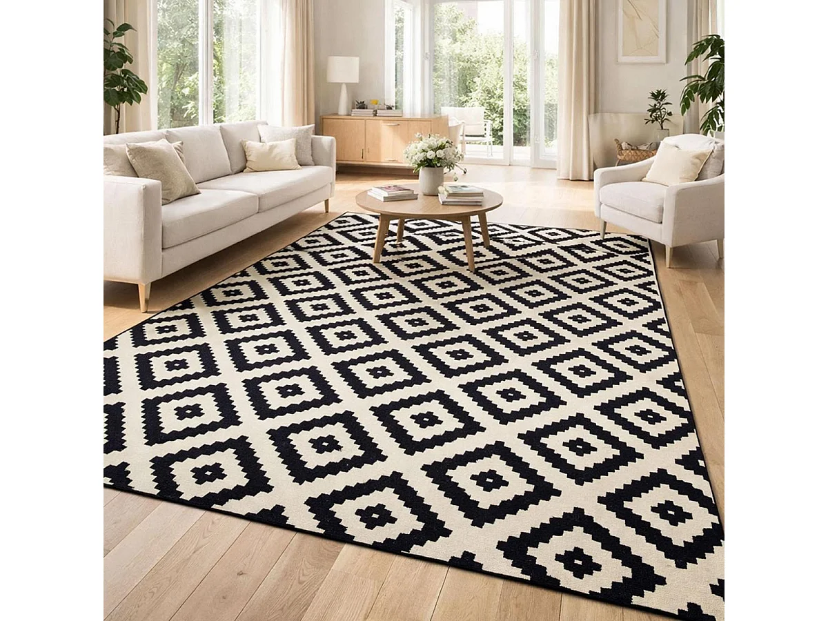tapis salon 200x290 tissé crème rectangle motif scandinave LYN1 ROMA
