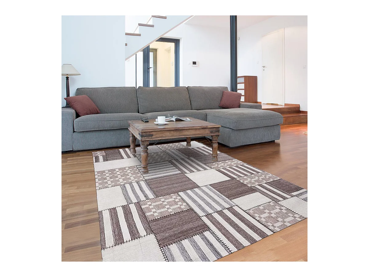 Tapis kilim 160x230 rectangle fait à la main en laine ivoire