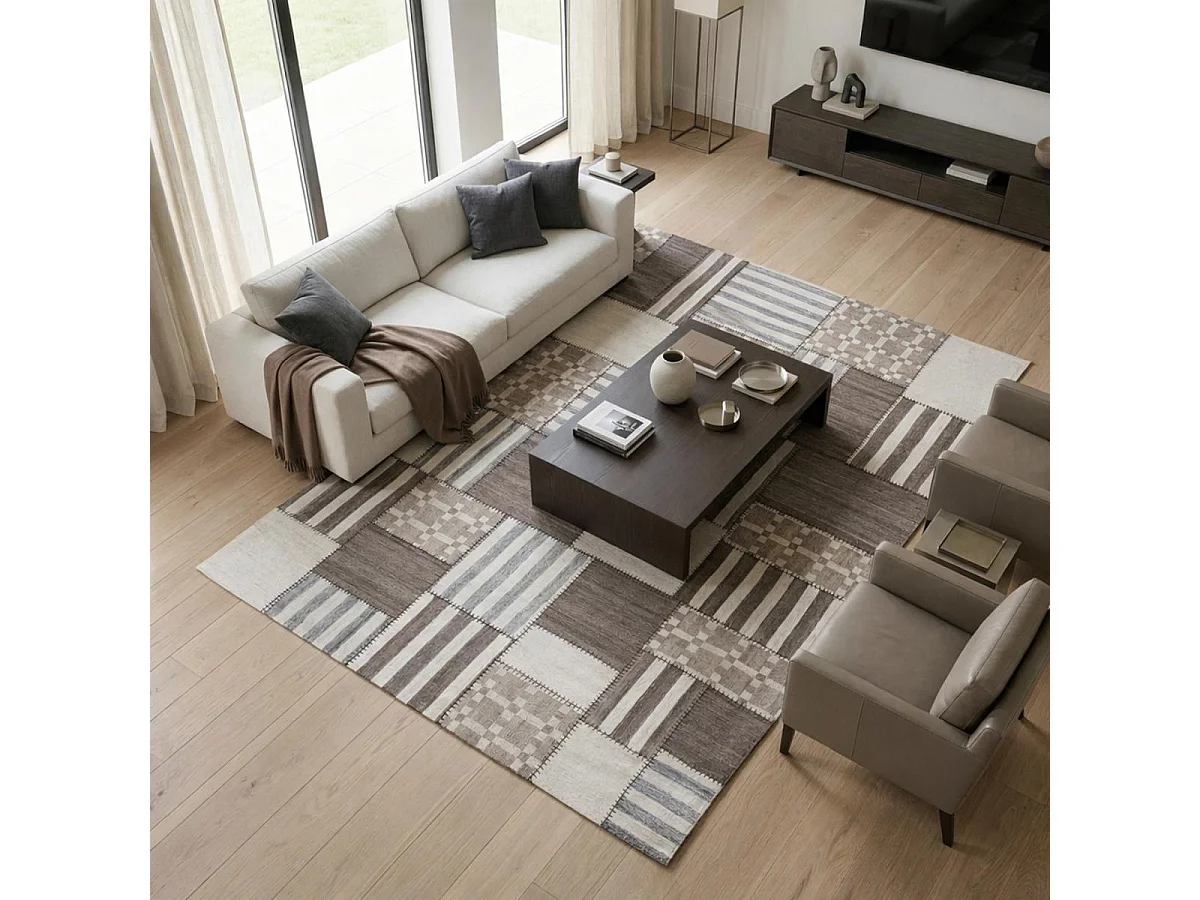 Tappeto Kilim 160x230 rettangolo realizzato a mano in lana avorio