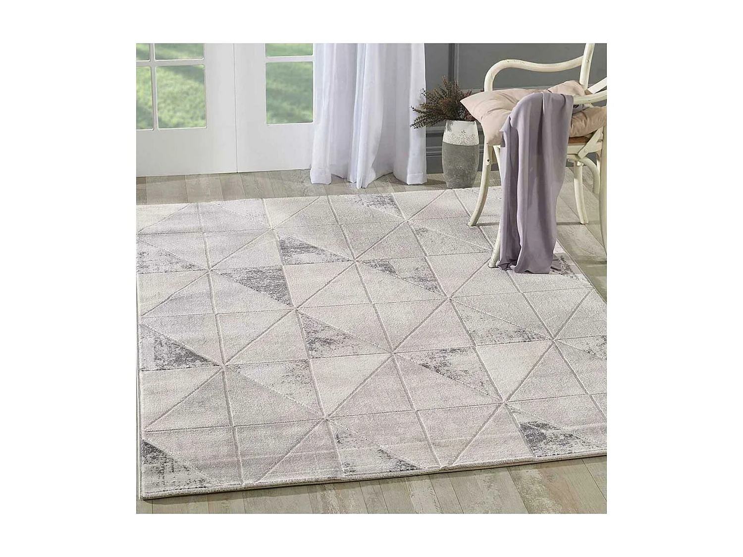 tapis salle à manger 200x280 tissé gris clair rectangle motif géométrique