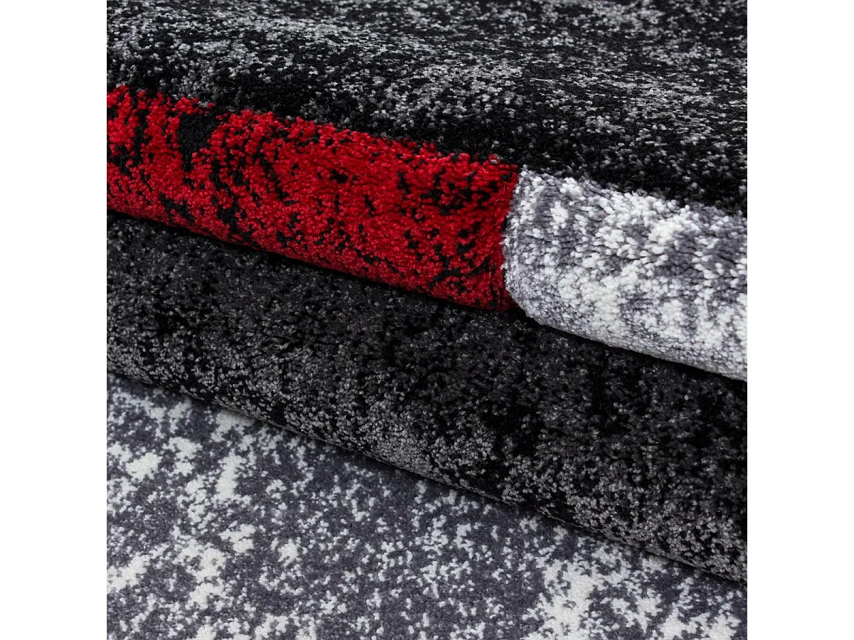 tapis salon 160x230 tissé rouge et gris rectangle motif géométrique CARARELLE