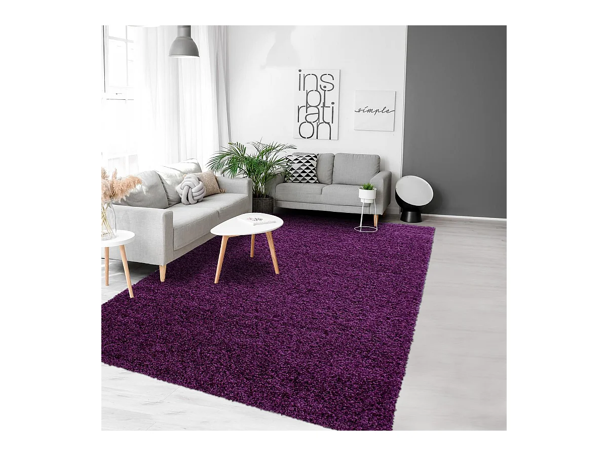 Tapis poils longs shaggy Ø120cm rond tissé violet motif uni UNI L