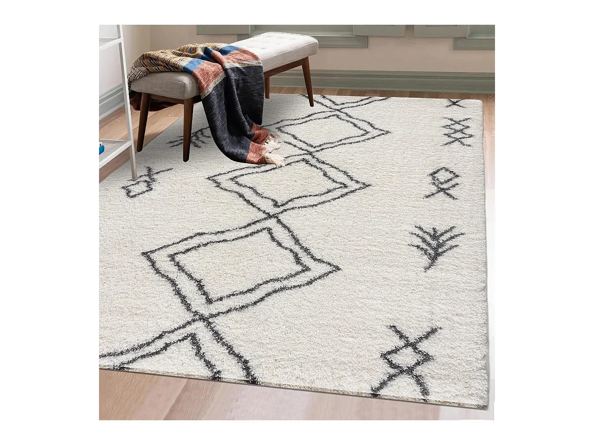 Tapis berbère 60x110 tissé motif ethnic LYN4 DOUX 3 crème
