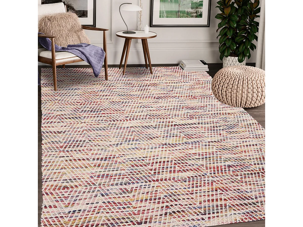Tapis kilim 240x340 rectangle fait à la main en laine mutlicolore