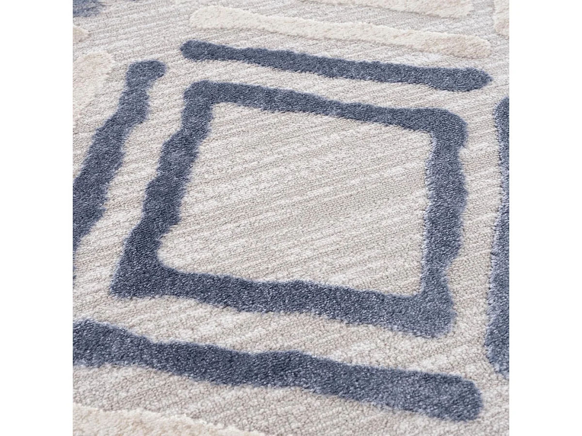 tapis salon 200x280 tissé gris clair et bleu rectangle motif géométrique DOUCA