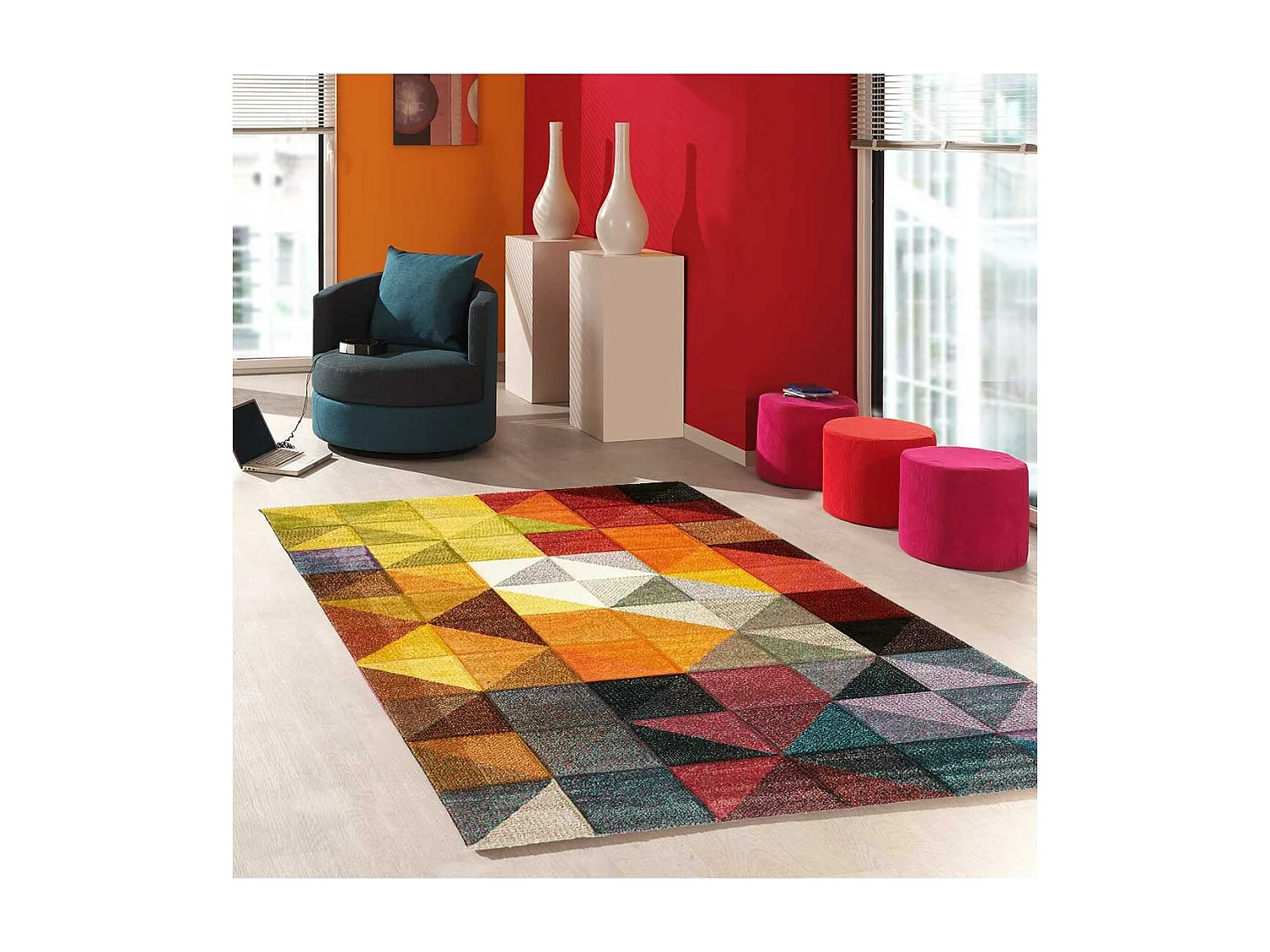 tapis grand salon 280x380 tissé noir et rouge rectangle motif uni SESSOM