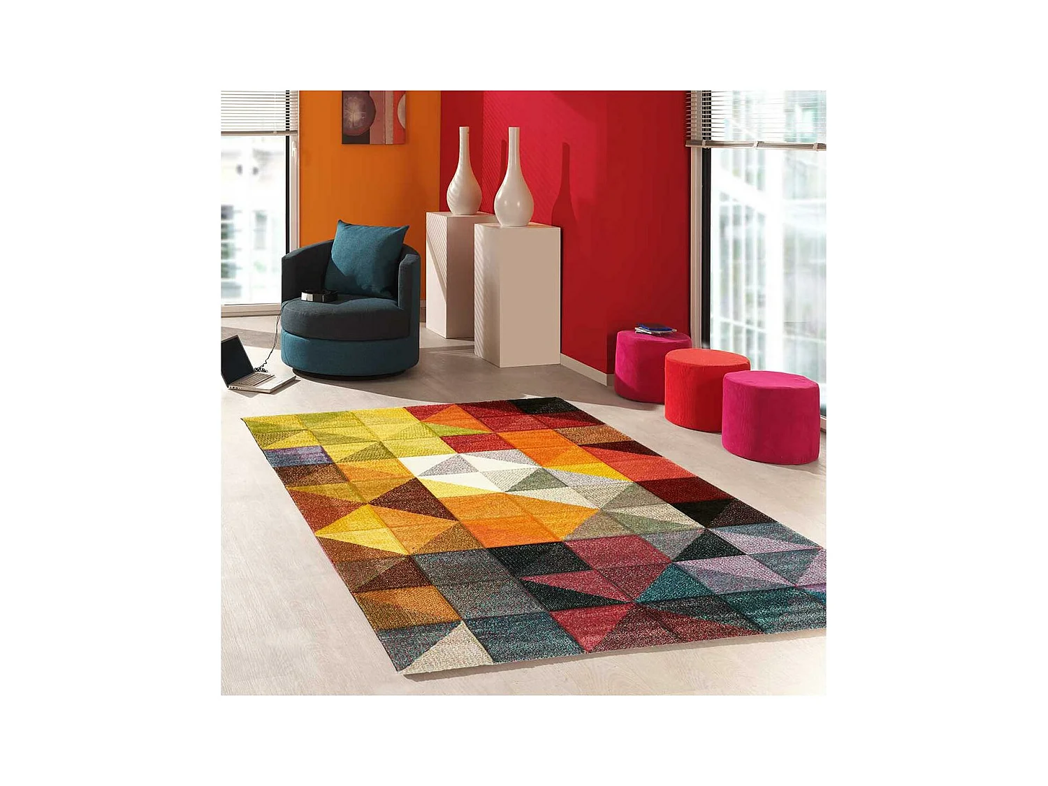 tapis grand salon 280x380 tissé noir et rouge rectangle motif uni SESSOM
