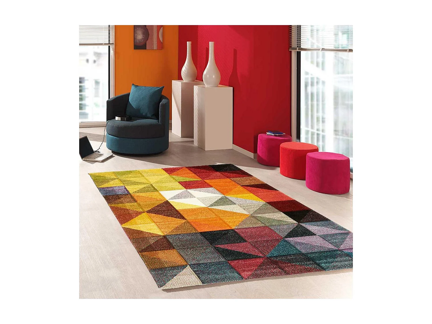 tapis grand salon 280x380 tissé noir et rouge rectangle motif uni SESSOM