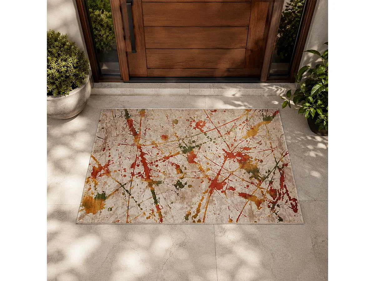 alfombra de dormitorio 80x150 tejida rectangular multicolor con motivos étnicos ABTRACT