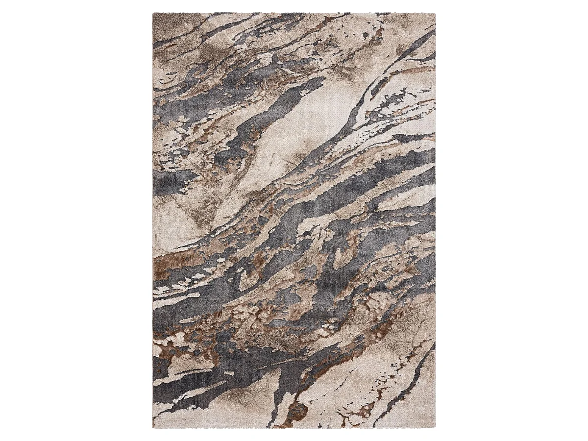 tapis salon 200x290 tissé beige et marron rectangle motif géométrique LINECOU