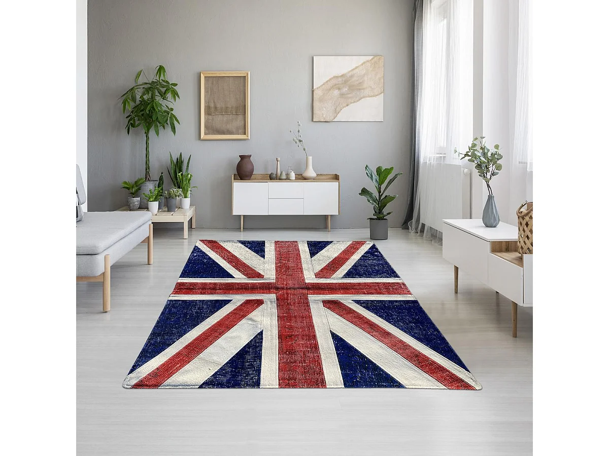 tapis salon 170x240 fait à la main en laine rouge rectangle motif fresque