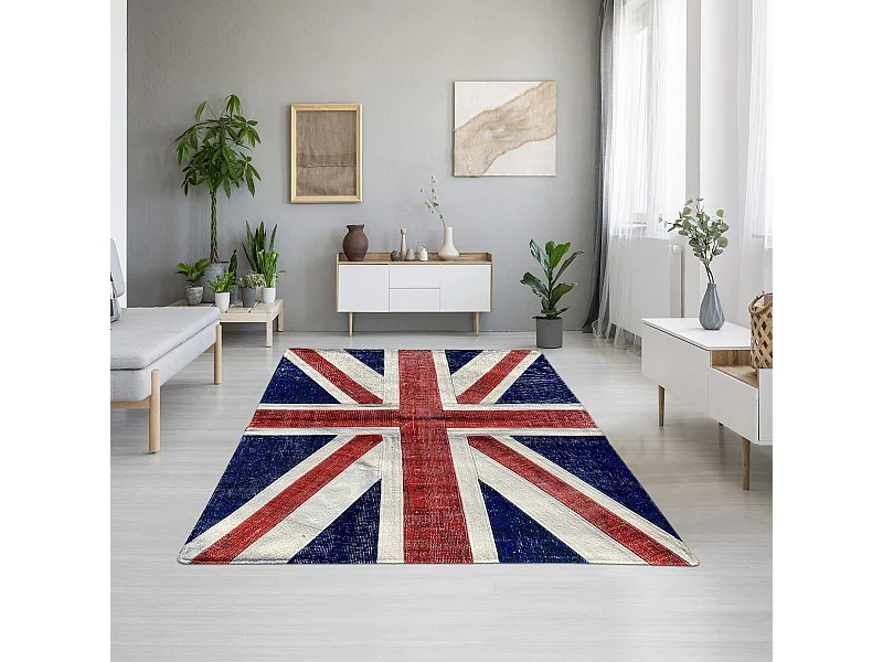 tapis salon 170x240 fait à la main en laine rouge rectangle motif fresque