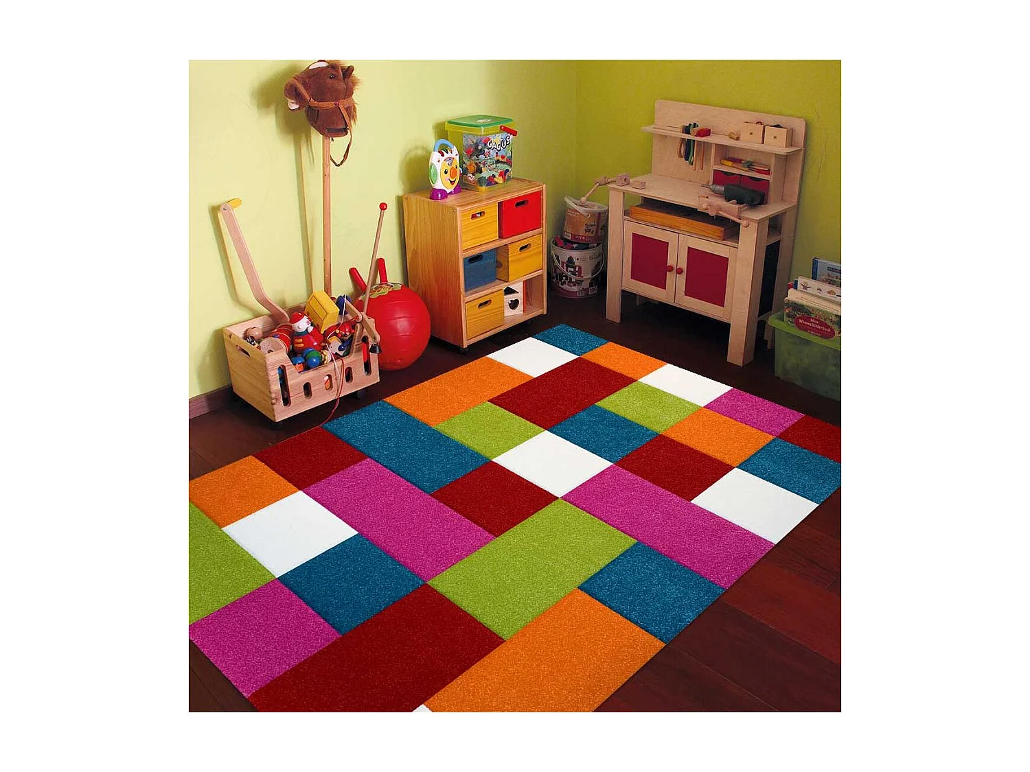 tapis chambre 160x230 tissé multicolore rectangle motif damier CARREAUX