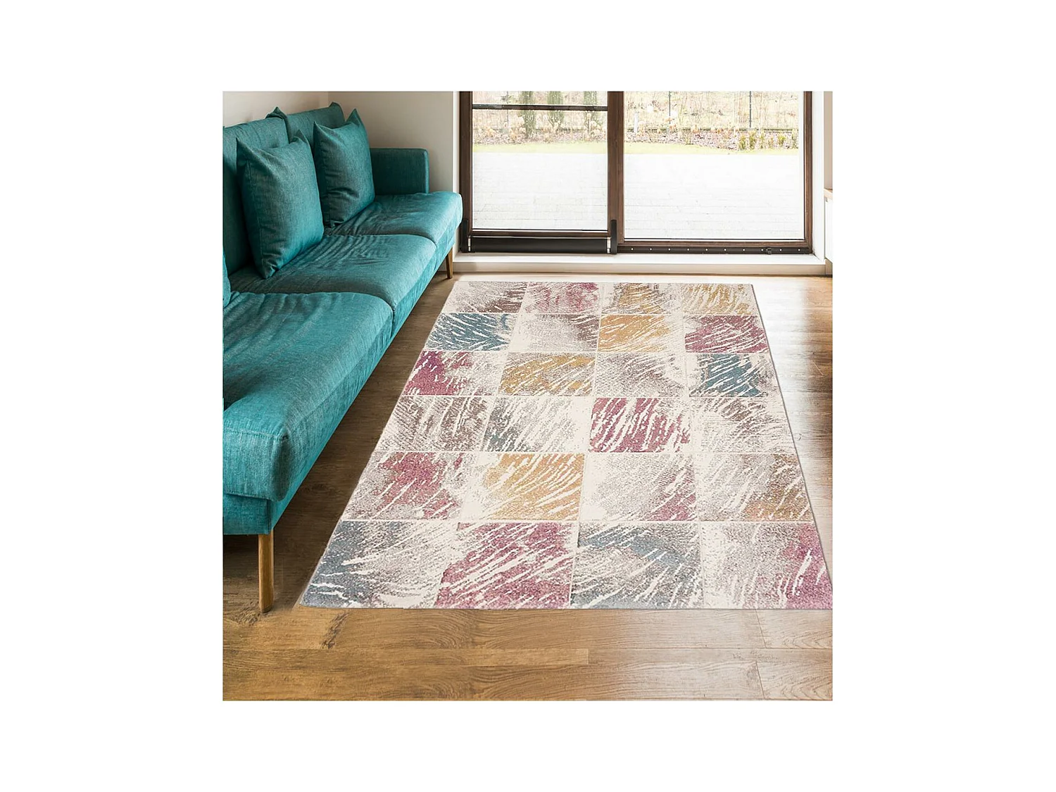 tapis chambre 80x150 tissé multicolore rectangle motif géométrique PASTY