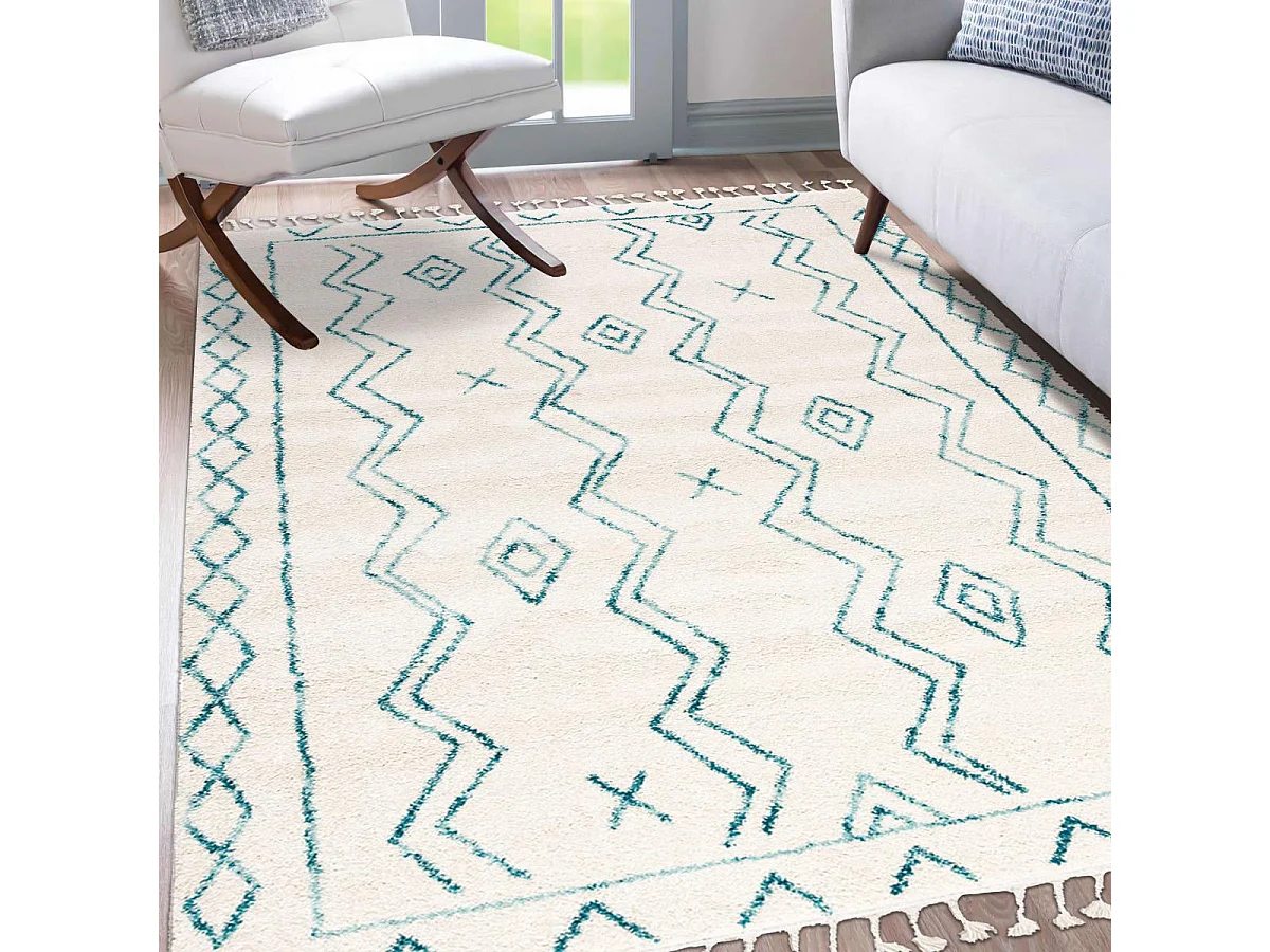 Tapis berbère 200x290 tissé motif ethnic LYN5 MADIDA crème