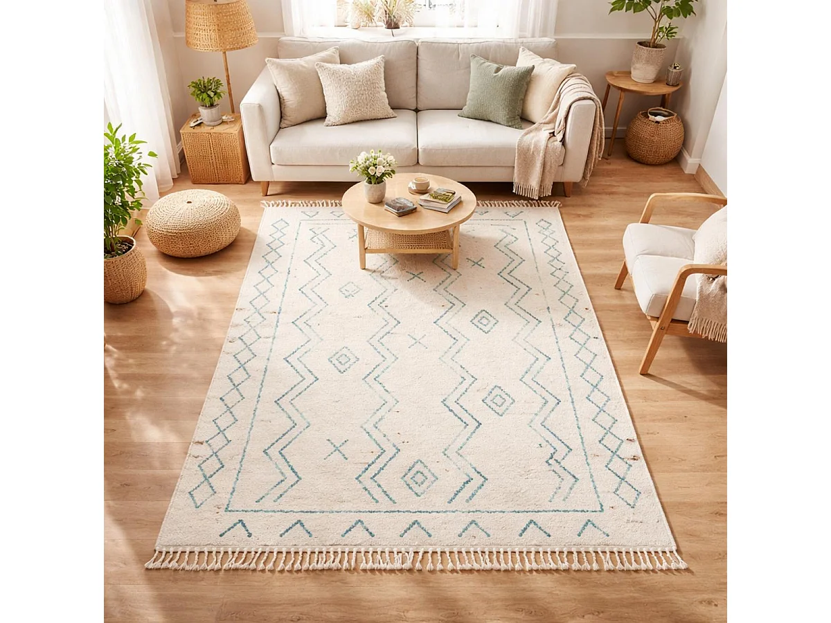 Tapis berbère 200x290 tissé motif ethnic LYN5 MADIDA crème