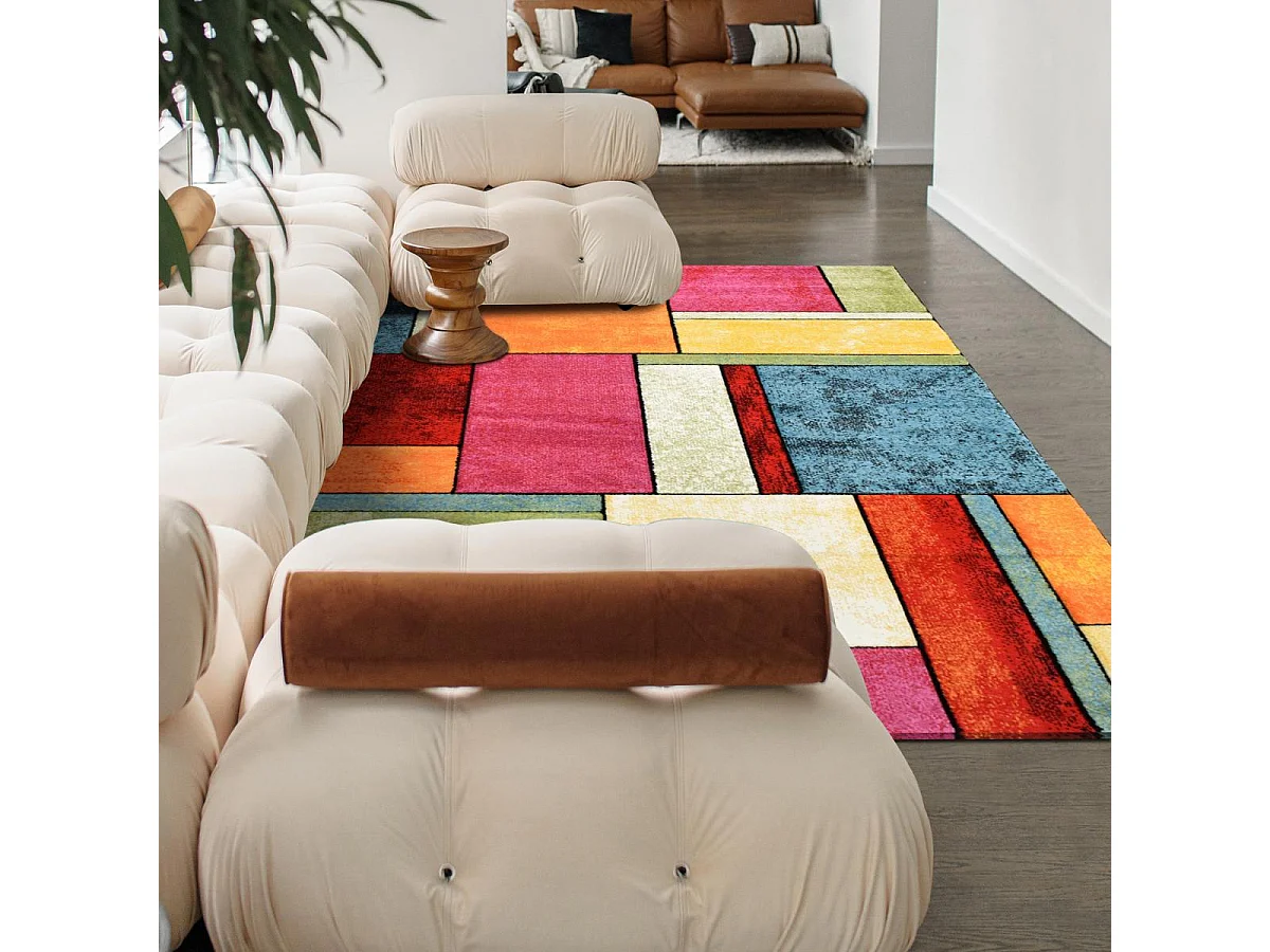 tapis chambre 80x150 tissé multicolore rectangle motif géométrique BE 21