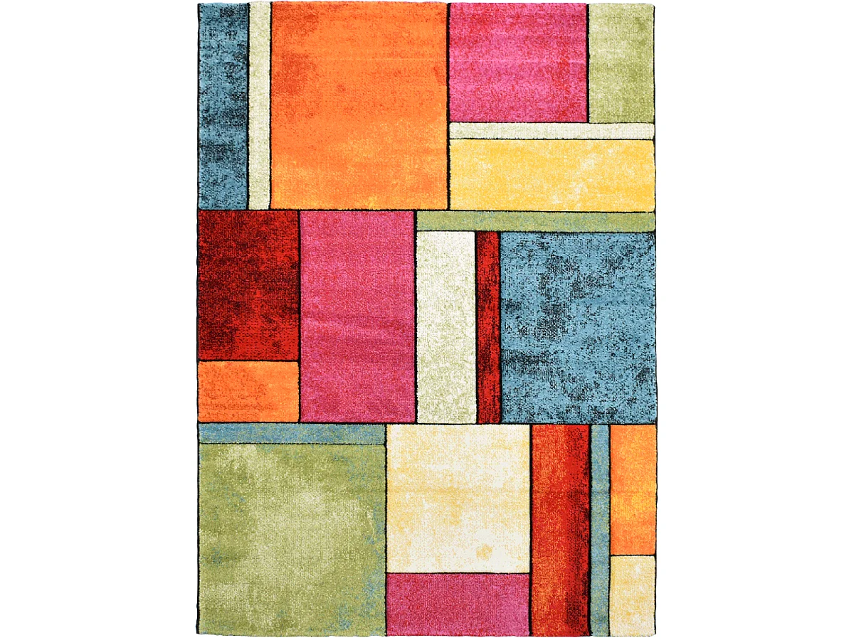 tapis chambre 80x150 tissé multicolore rectangle motif géométrique BE 21